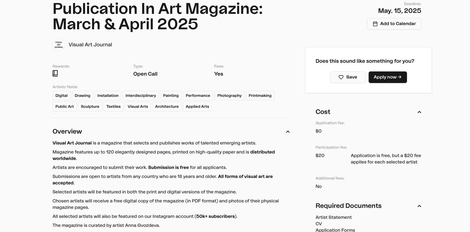 Open Call: Publication In Art Magazine